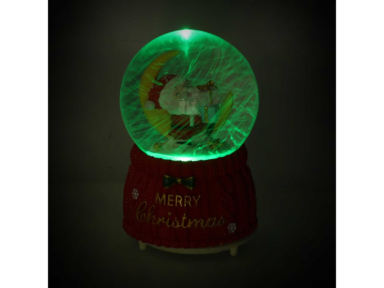 Palla di neve natalizia in vetro e resinba rossa con musica e led 10x16 cm - Vacchetti