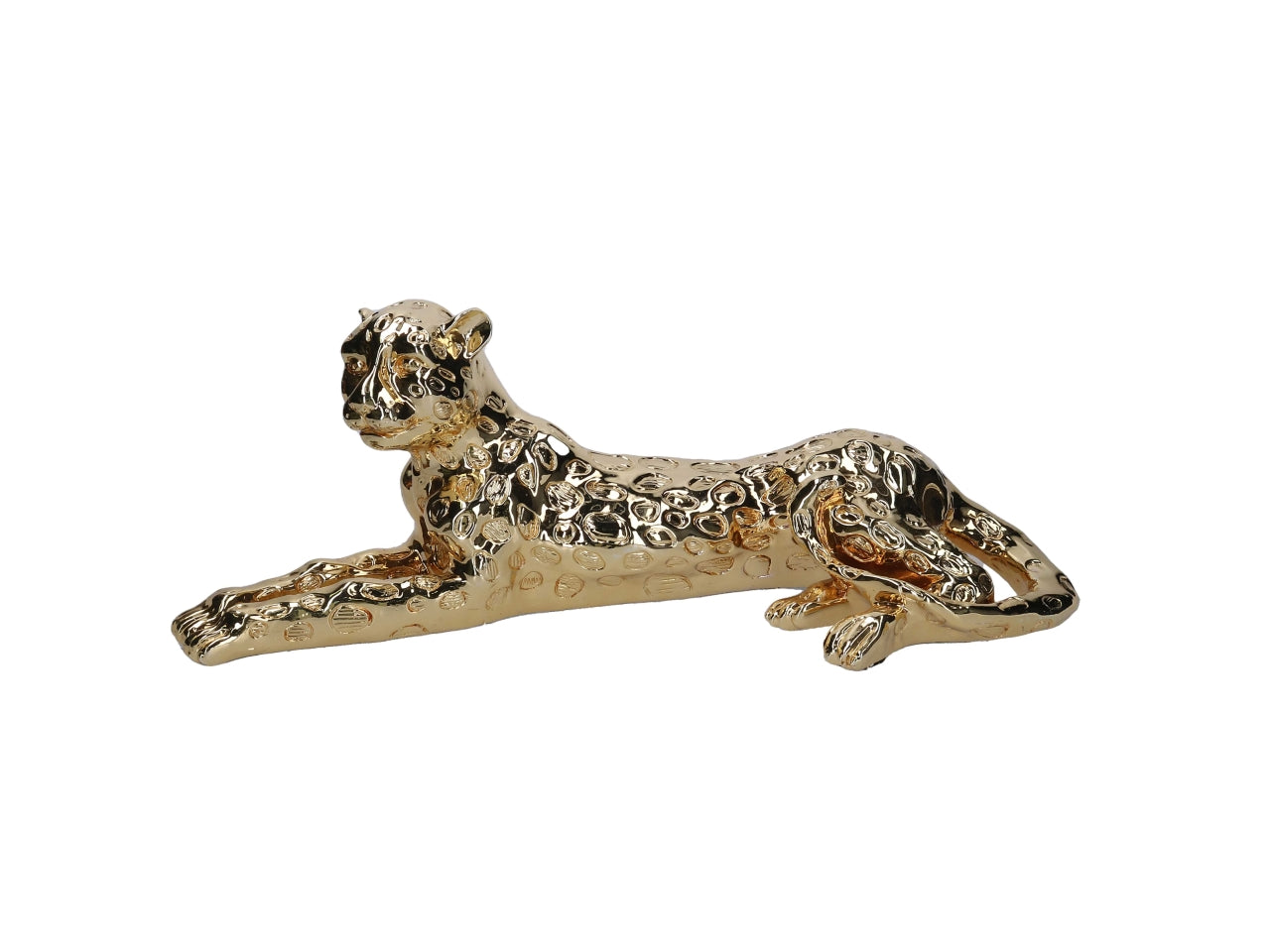 Statua giaguaro supino in resina dorata lucida stile jungle 53x20 cm - Vacchetti