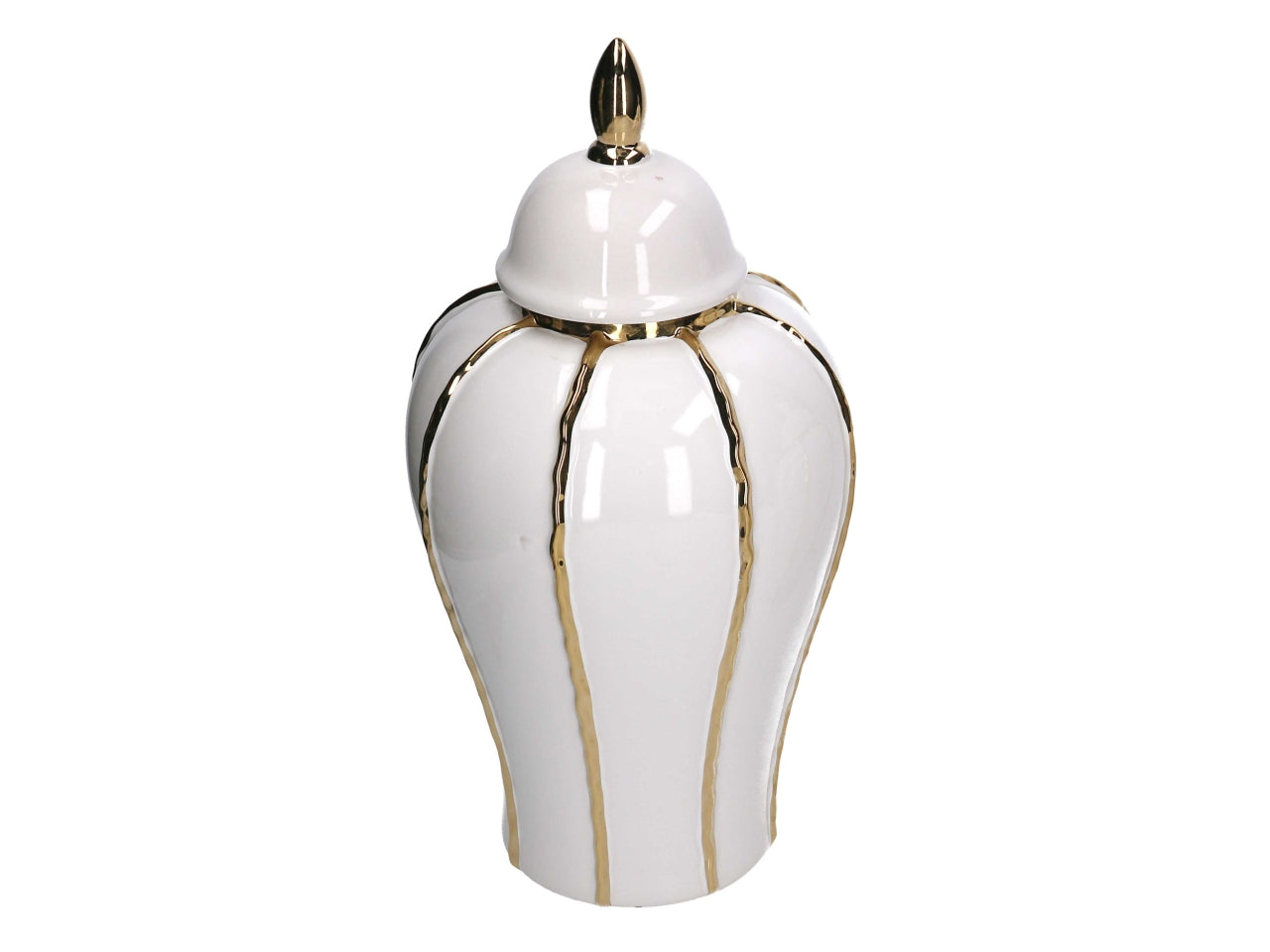 Vaso con coperchio  in ceramica bianco e dorato 21x41,5 cm - Vacchetti