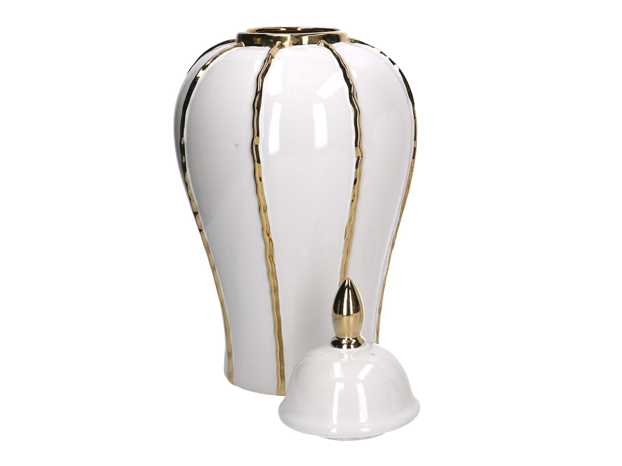 Vaso con coperchio  in ceramica bianco e dorato 21x41,5 cm - Vacchetti