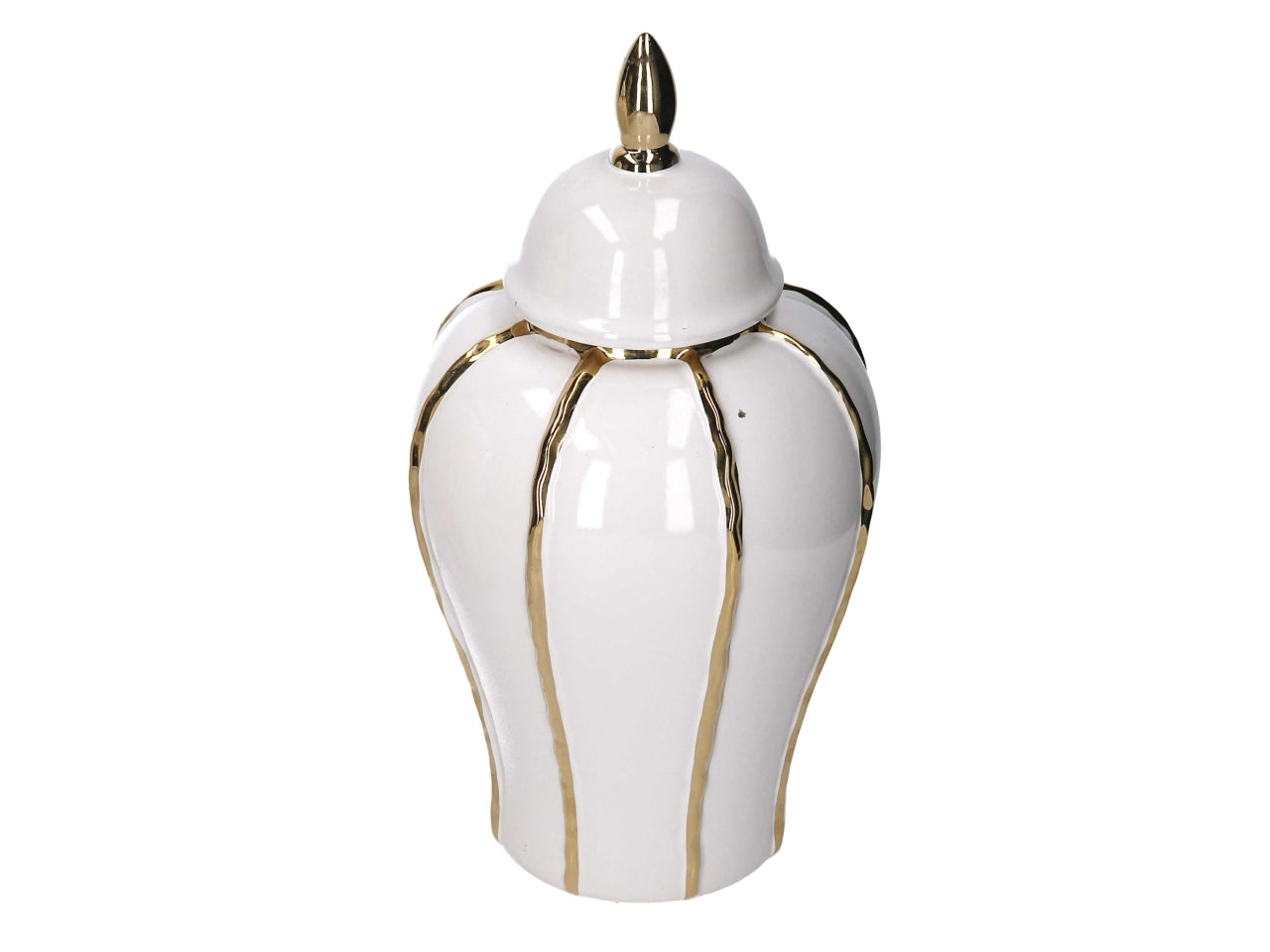 Vaso con coperchio  in ceramica bianco e dorato 19,5x36,5 cm - Vacchetti
