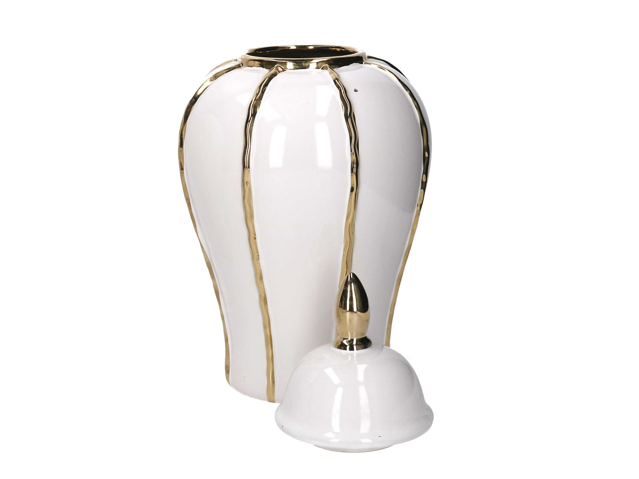 Vaso con coperchio  in ceramica bianco e dorato 19,5x36,5 cm - Vacchetti
