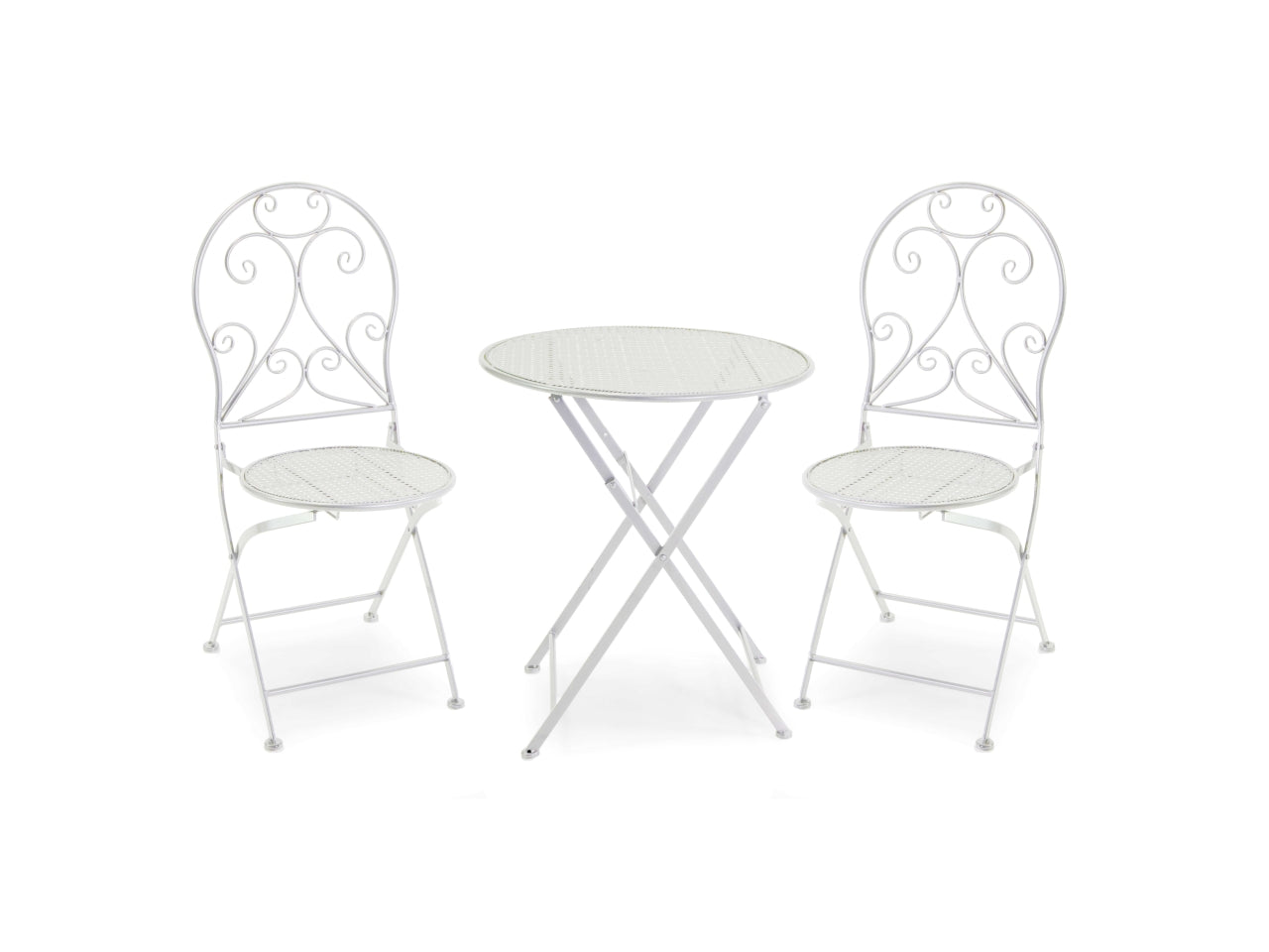 Tavolo in metallo leila colore bianco tondo con 2 sedie d.60xh.71cm