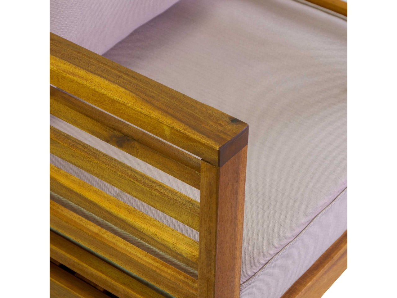 Salotto in legno miramar colore naturale 3 posti con cuscini color sabbia