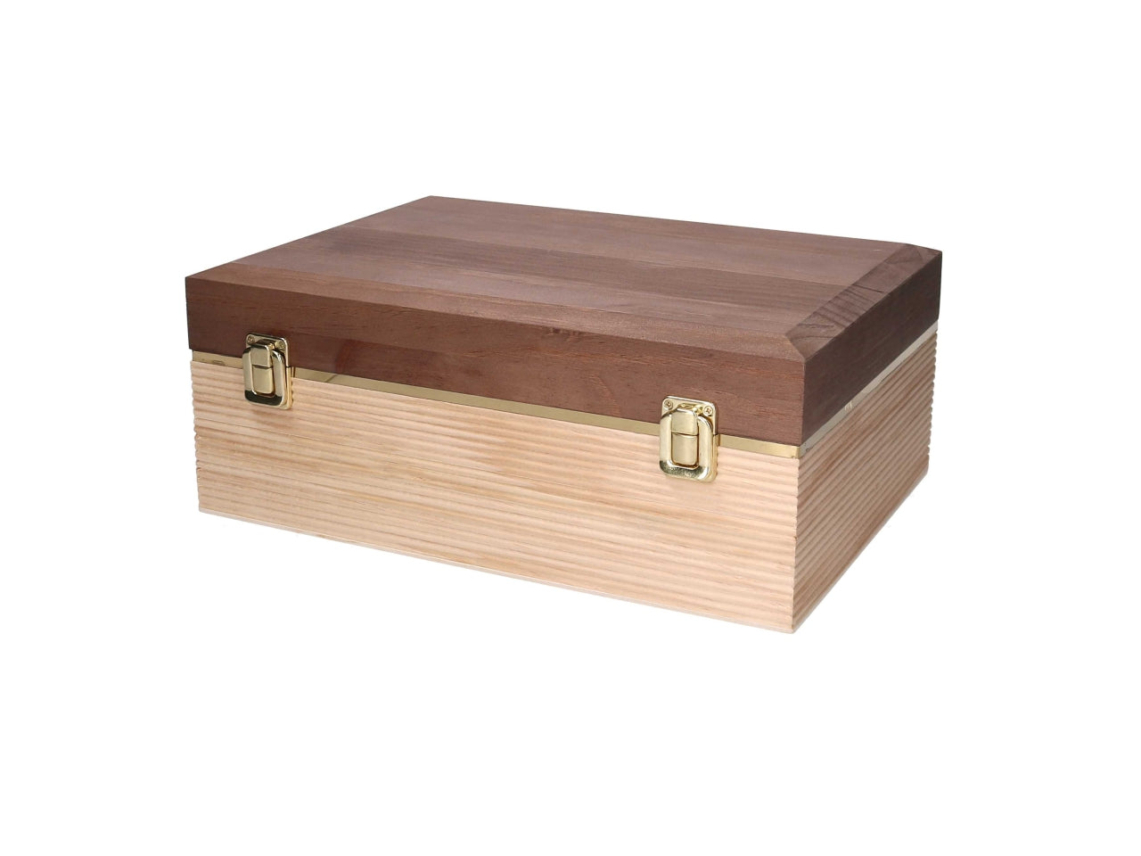 Set 3 scatole in legno naturale e noce 31x21x13cm-34,6x24,5x14cm-38x28x15,3cm