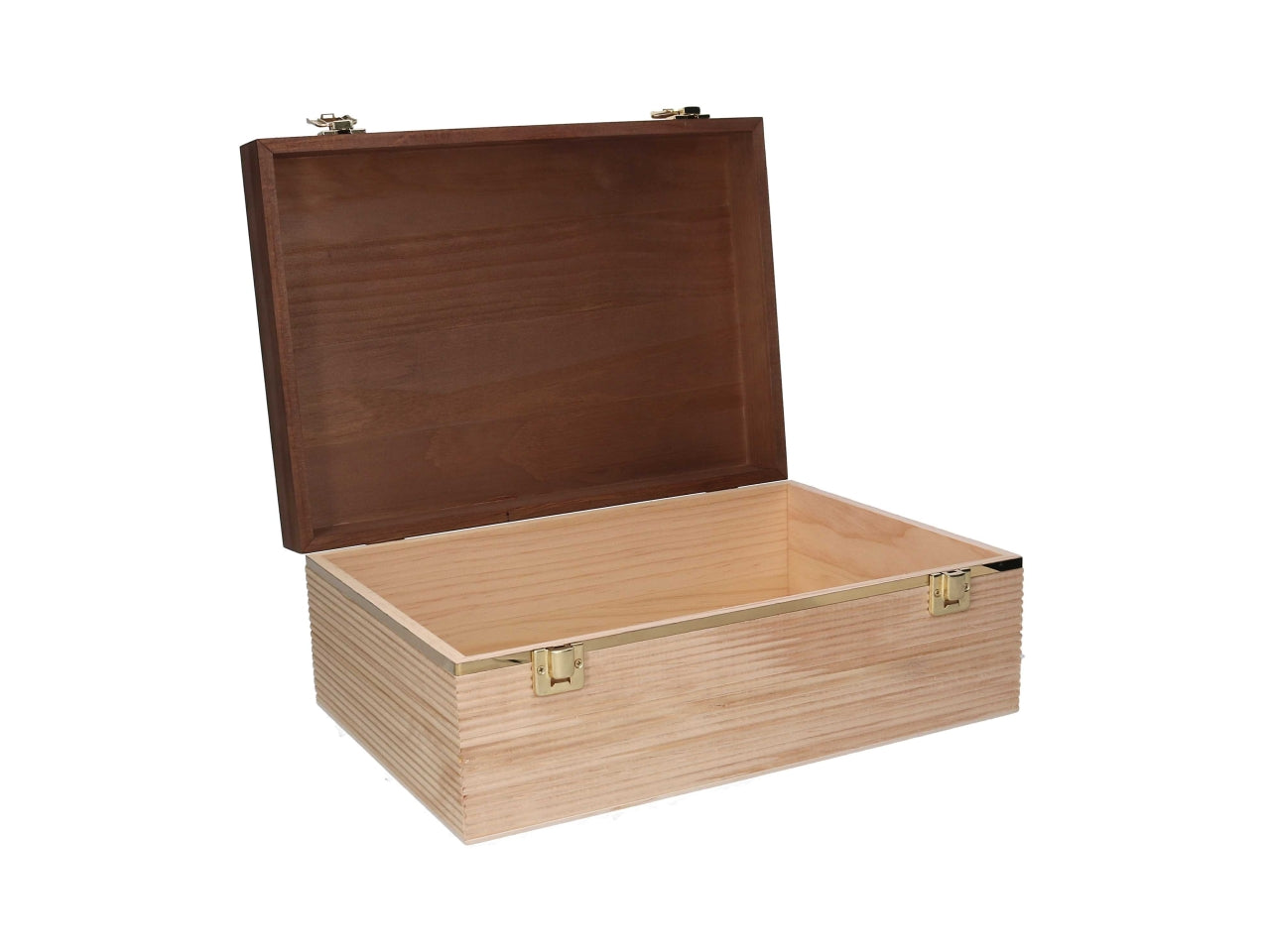 Set 3 scatole in legno naturale e noce 31x21x13cm-34,6x24,5x14cm-38x28x15,3cm