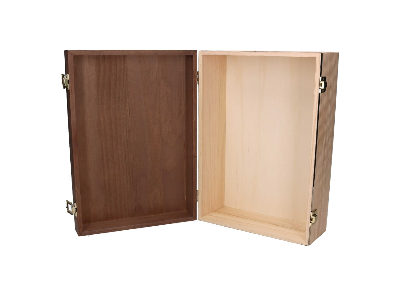 Set 3 scatole in legno naturale e noce 31x21x13cm-34,6x24,5x14cm-38x28x15,3cm