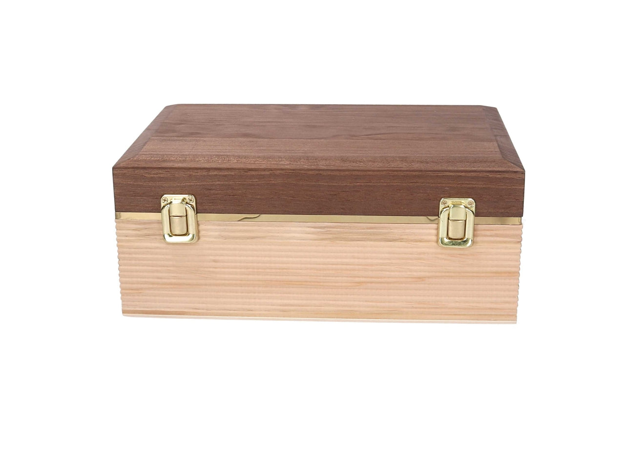Set 3 scatole in legno naturale e noce 31x21x13cm-34,6x24,5x14cm-38x28x15,3cm