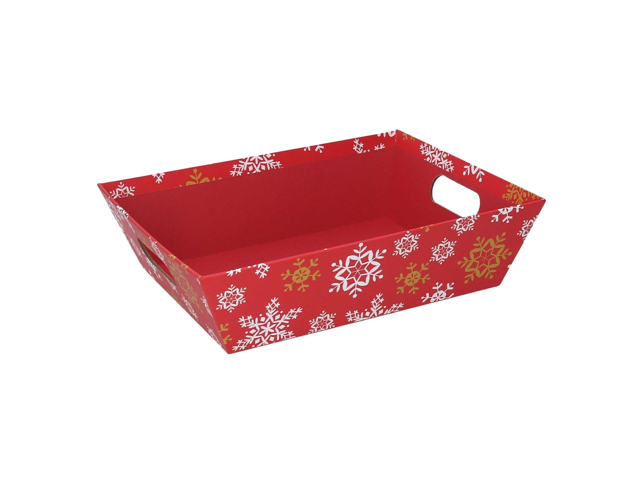 Cesta natalizia in cartone rosso fiocchi di neve 29x23x8cm - Vacchetti
