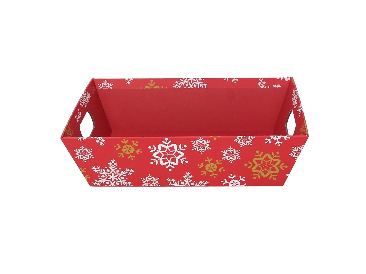 Cesta natalizia in cartone rosso fiocchi di neve 29x23x8cm - Vacchetti