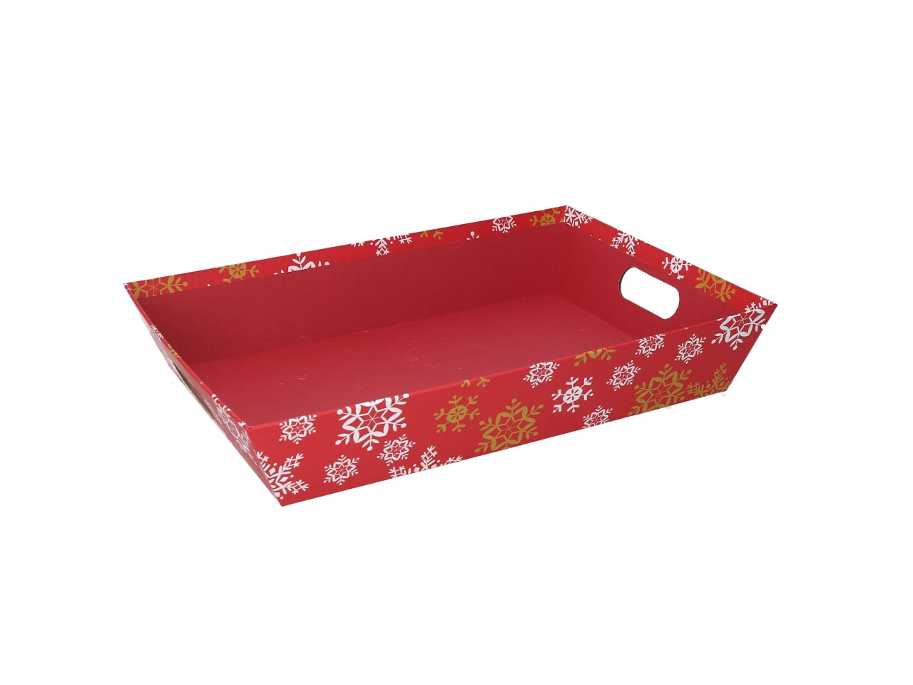 Cesta natalizia in cartone rosso fiocchi di neve 38x27x7 cm - Vacchetti