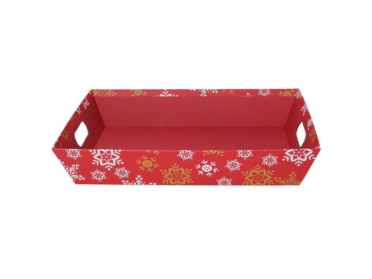 Cesta natalizia in cartone rosso fiocchi di neve 38x27x7 cm - Vacchetti