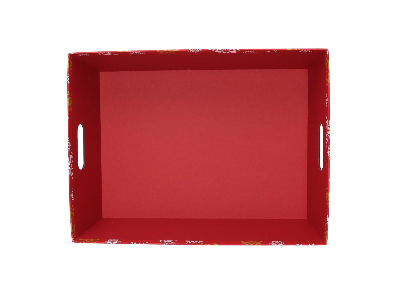 Cesta natalizia in cartone rosso fiocchi di neve 40x30x12cm - Vacchetti