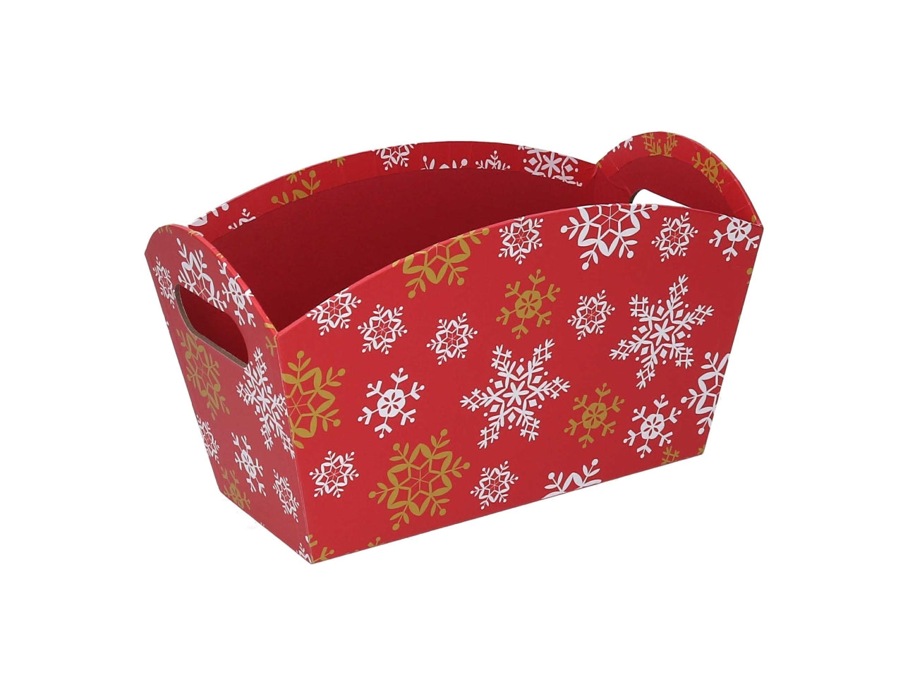 Cesta natalizia in cartone rosso fiocchi di neve 27x14x15 cm - Vacchetti