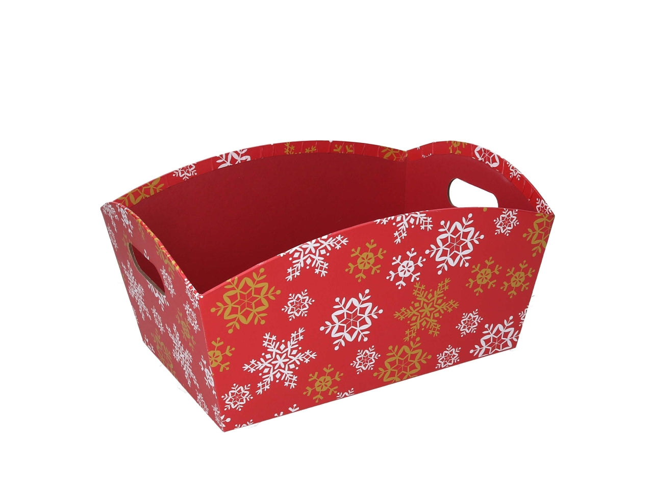 Cesta natalizia in cartone rosso fiocchi di neve 30x22x15 cm - Vacchetti
