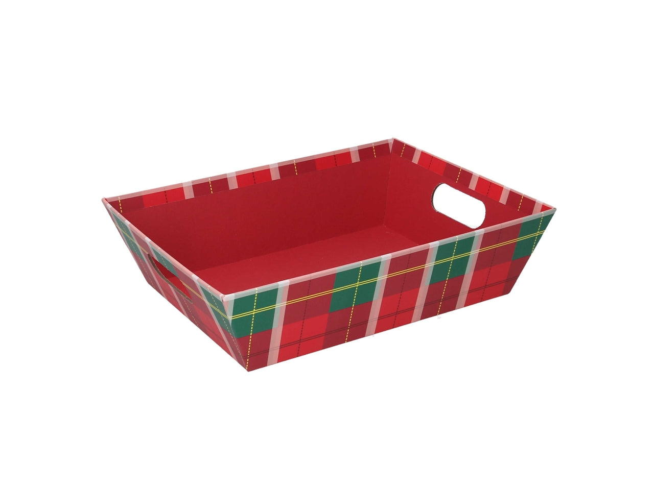 Cesta natalizia in cartone rosso tartan 29x23x8 cm - Vacchetti