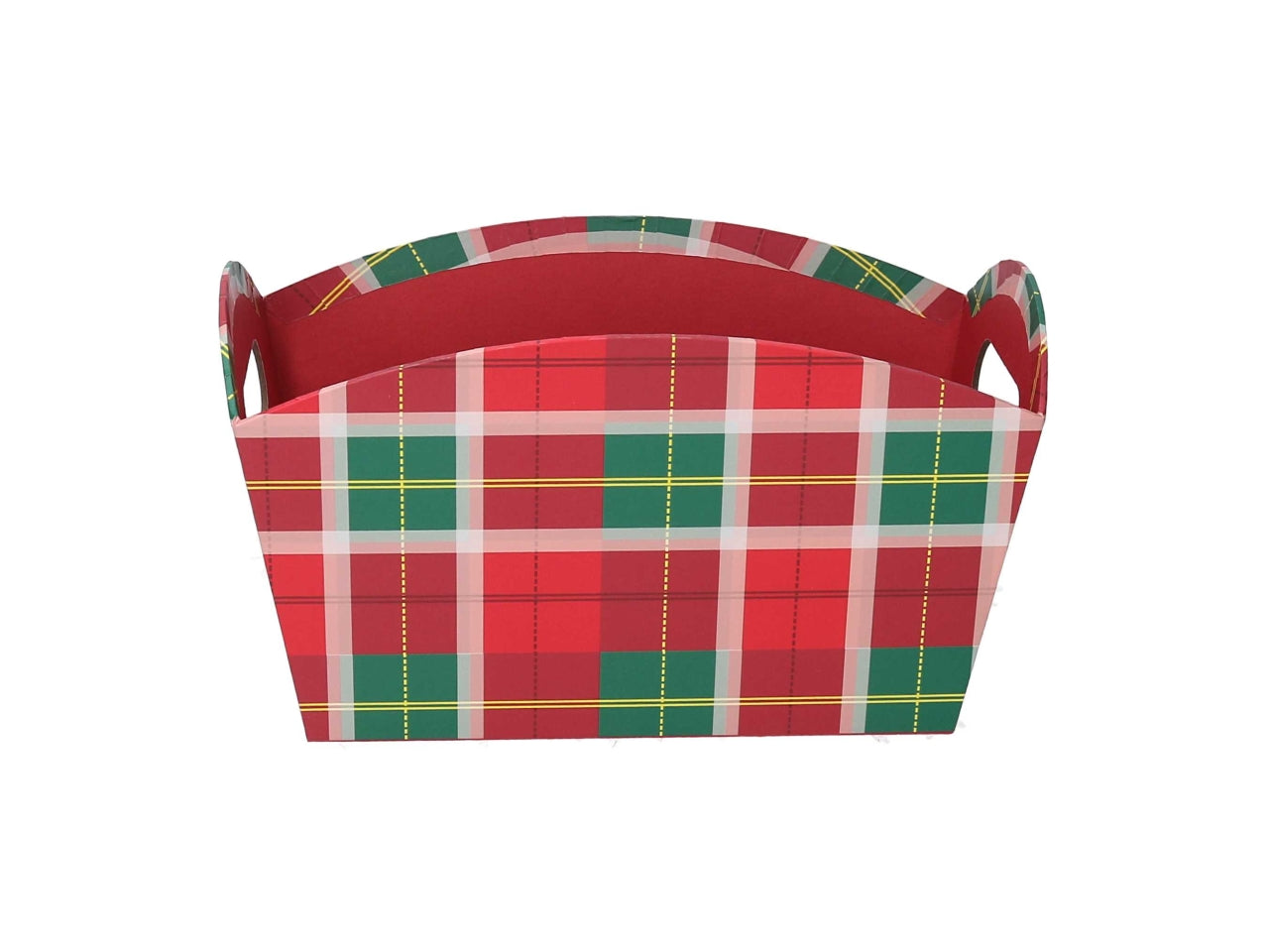 Cesta natalizia in cartone rosso tartan 27x14x15 cm - Vacchetti