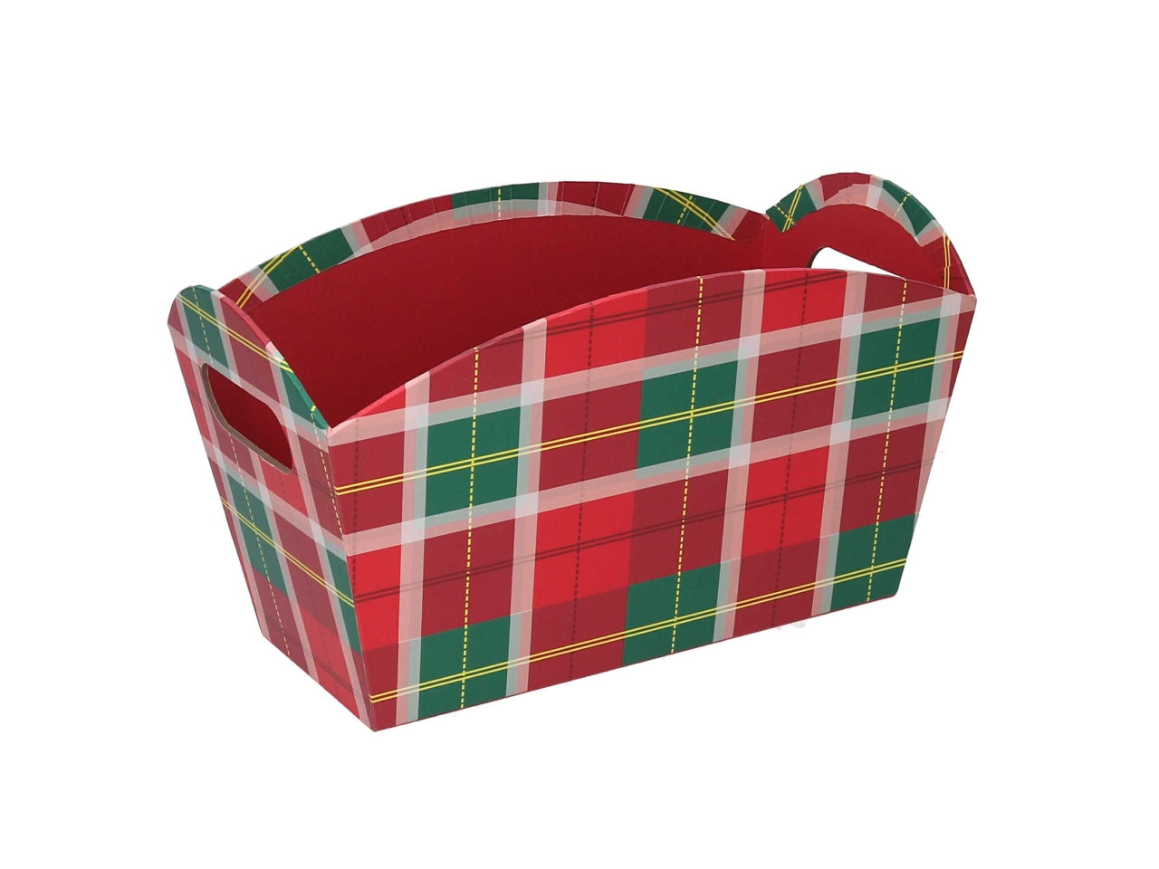Cesta natalizia in cartone rosso tartan 27x14x15 cm - Vacchetti
