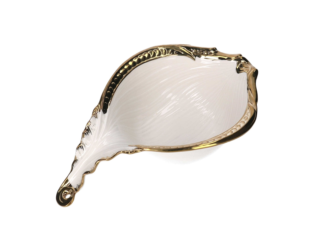 Svuotatasche in ceramica a forma di foglia oro e bianco 28x19,2x8,1cm