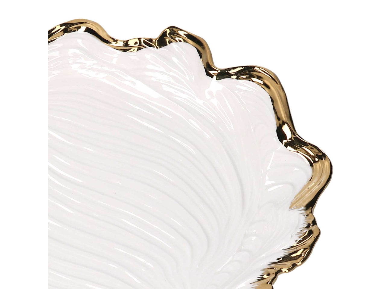 Svuotatasche in ceramica a forma di foglia oro e bianco 33,5x31,5x2,8cm