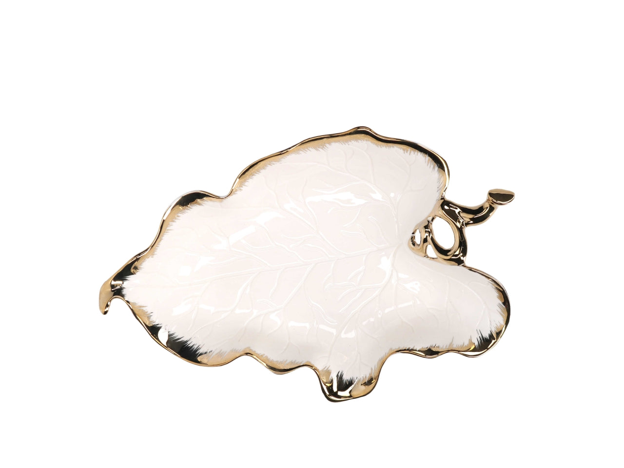 Svuotatasche in ceramica a forma di foglia oro e bianco 30,3x20x6cm