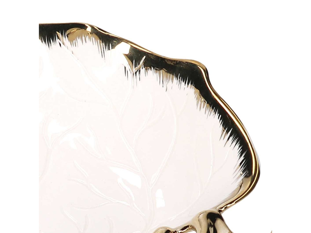 Svuotatasche in ceramica a forma di foglia oro e bianco 30,3x20x6cm
