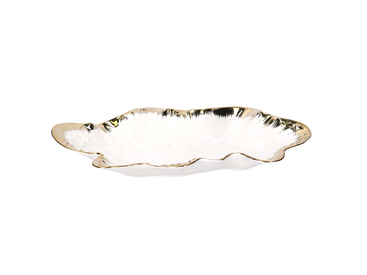 Svuotatasche in ceramica a forma di foglia oro e bianco 34,6x21,5x5,1cm