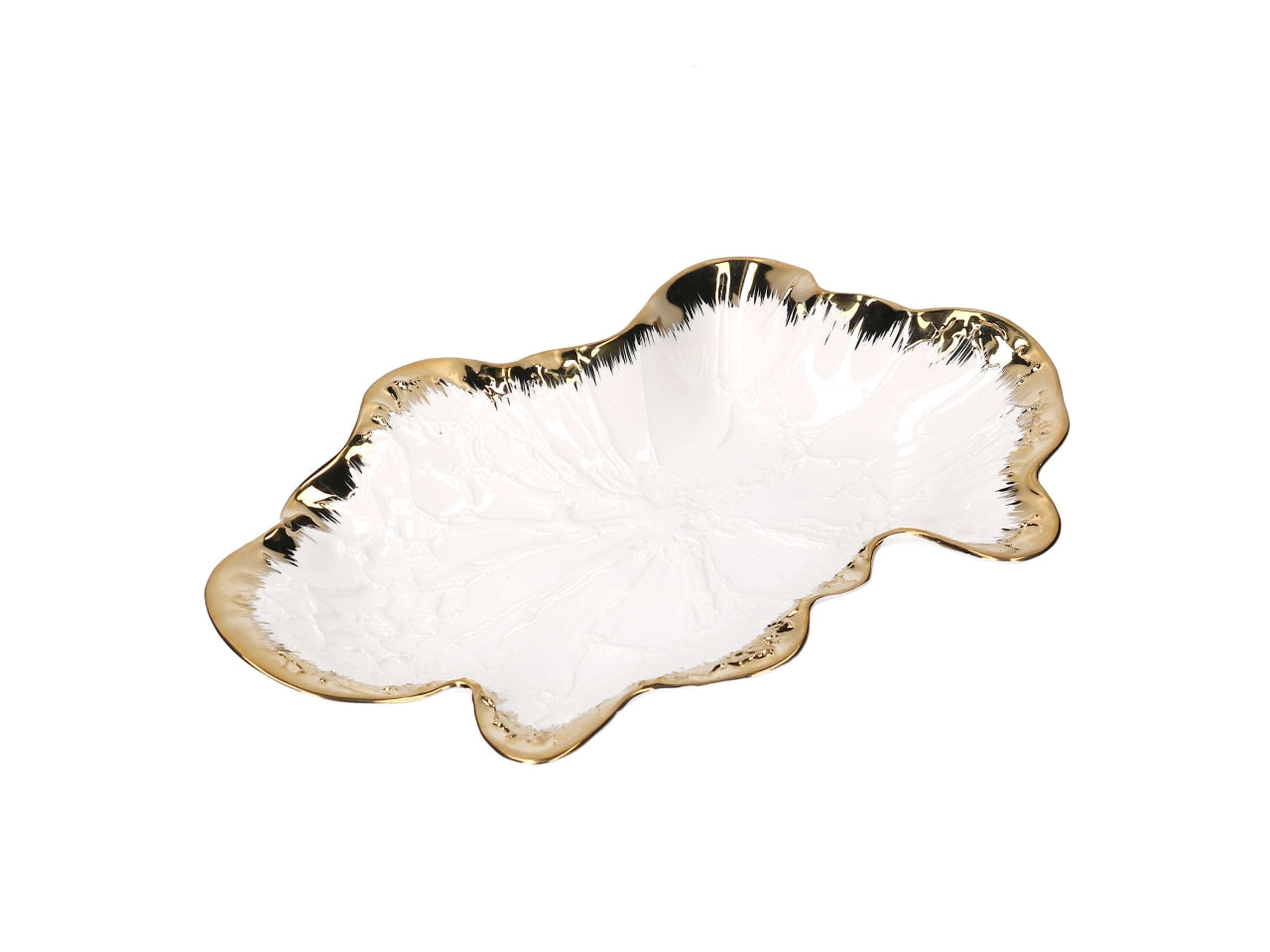 Svuotatasche in ceramica a forma di foglia oro e bianco 34,6x21,5x5,1cm