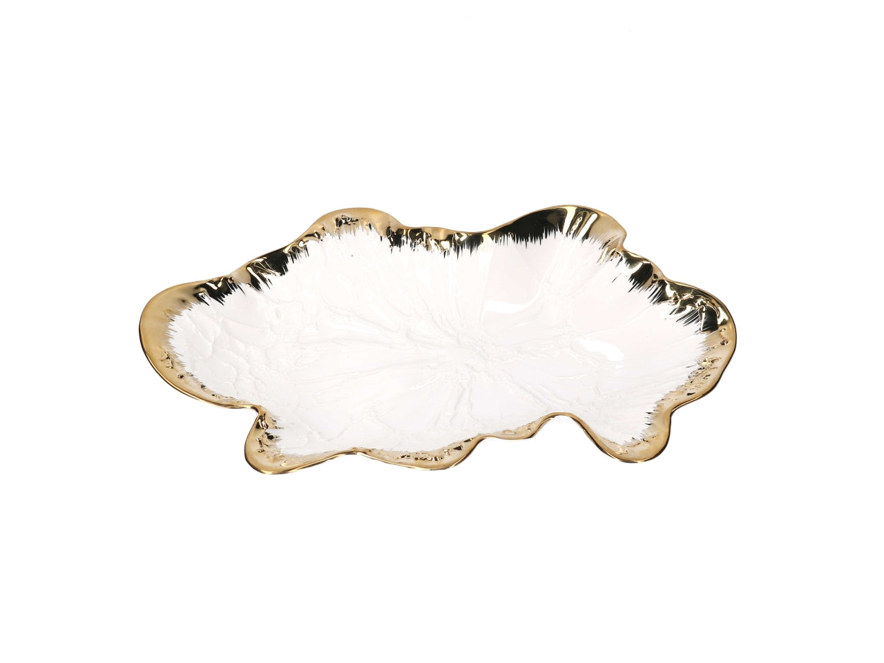 Svuotatasche in ceramica a forma di foglia oro e bianco 34,6x21,5x5,1cm
