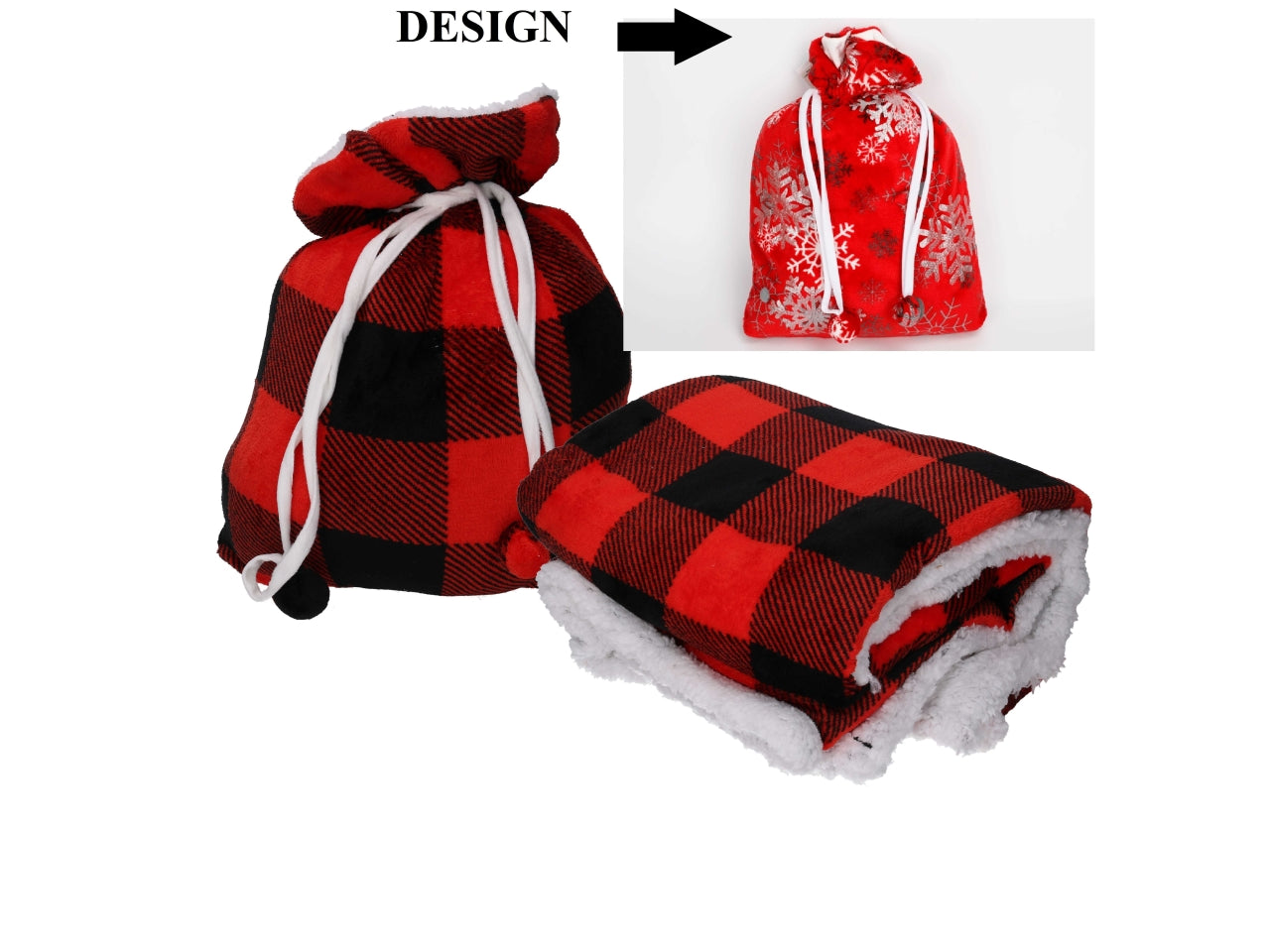 Coperta natalizia in poliestere con stampa scozzese rosso e nero 125x150 cm - Vacchetti