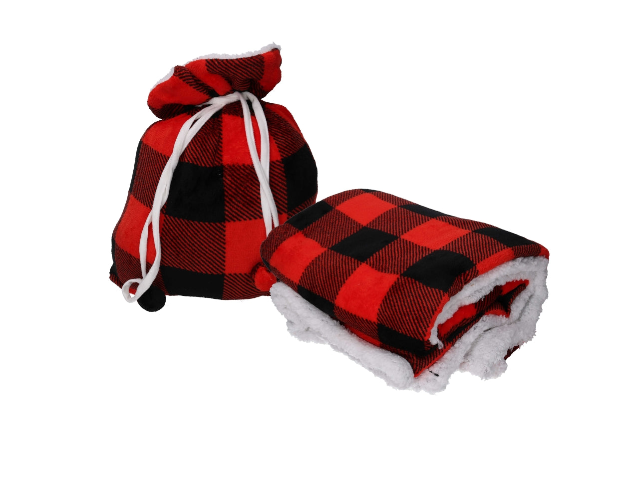 Coperta natalizia in poliestere con stampa scozzese rosso e nero 125x150 cm - Vacchetti