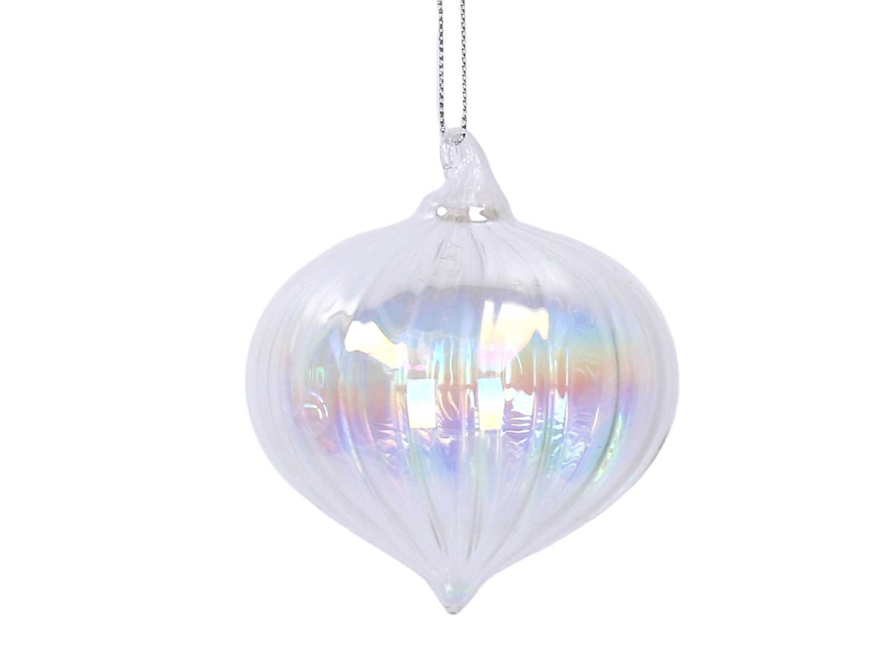 Palla in vetro iridescente argento 10x10cm