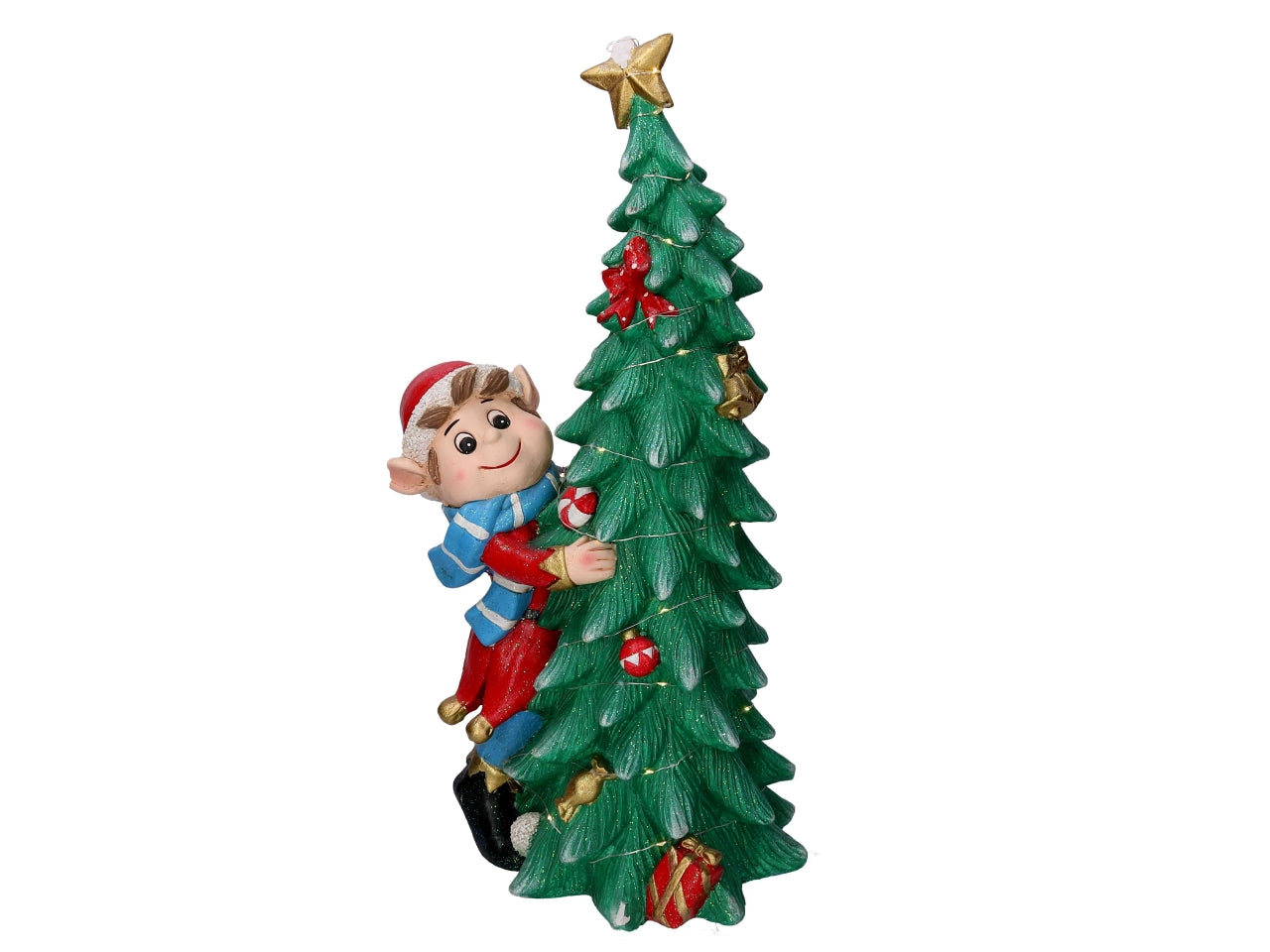 Elfo resina con albero verde e led 30,5x24x60cm
