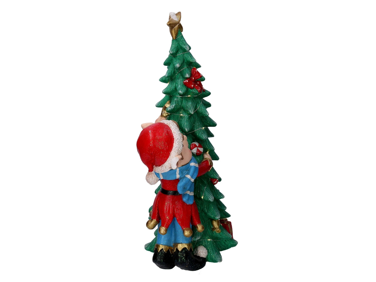 Elfo resina con albero verde e led 30,5x24x60cm