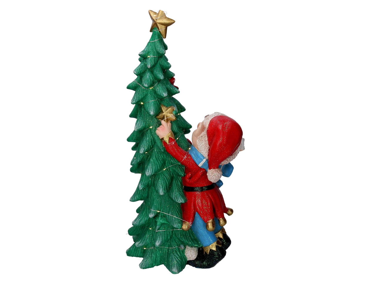 Elfo resina con albero verde e led 30,5x24x60cm