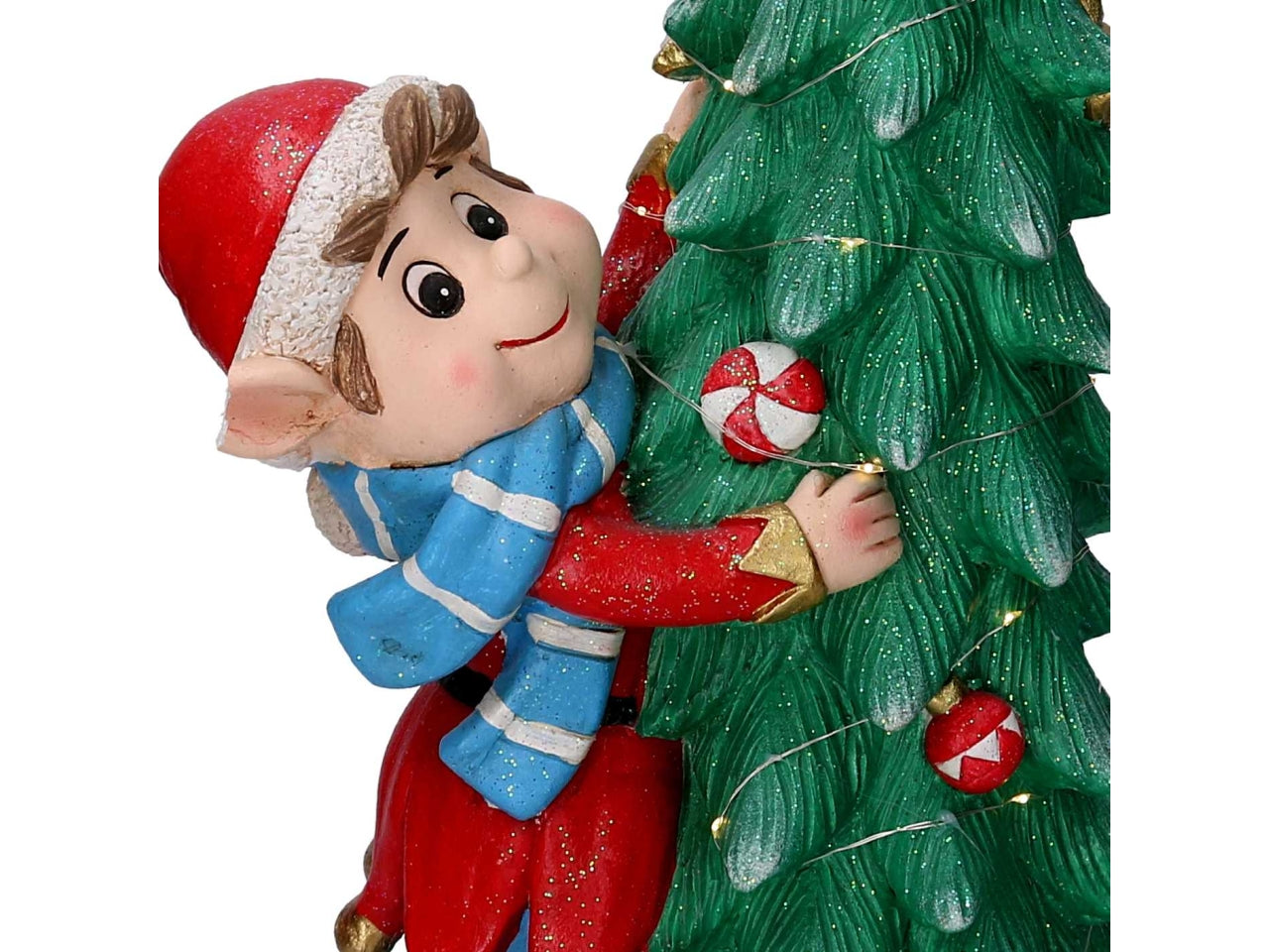 Elfo resina con albero verde e led 30,5x24x60cm
