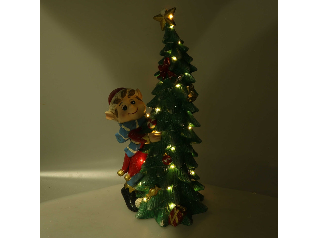 Elfo resina con albero verde e led 30,5x24x60cm