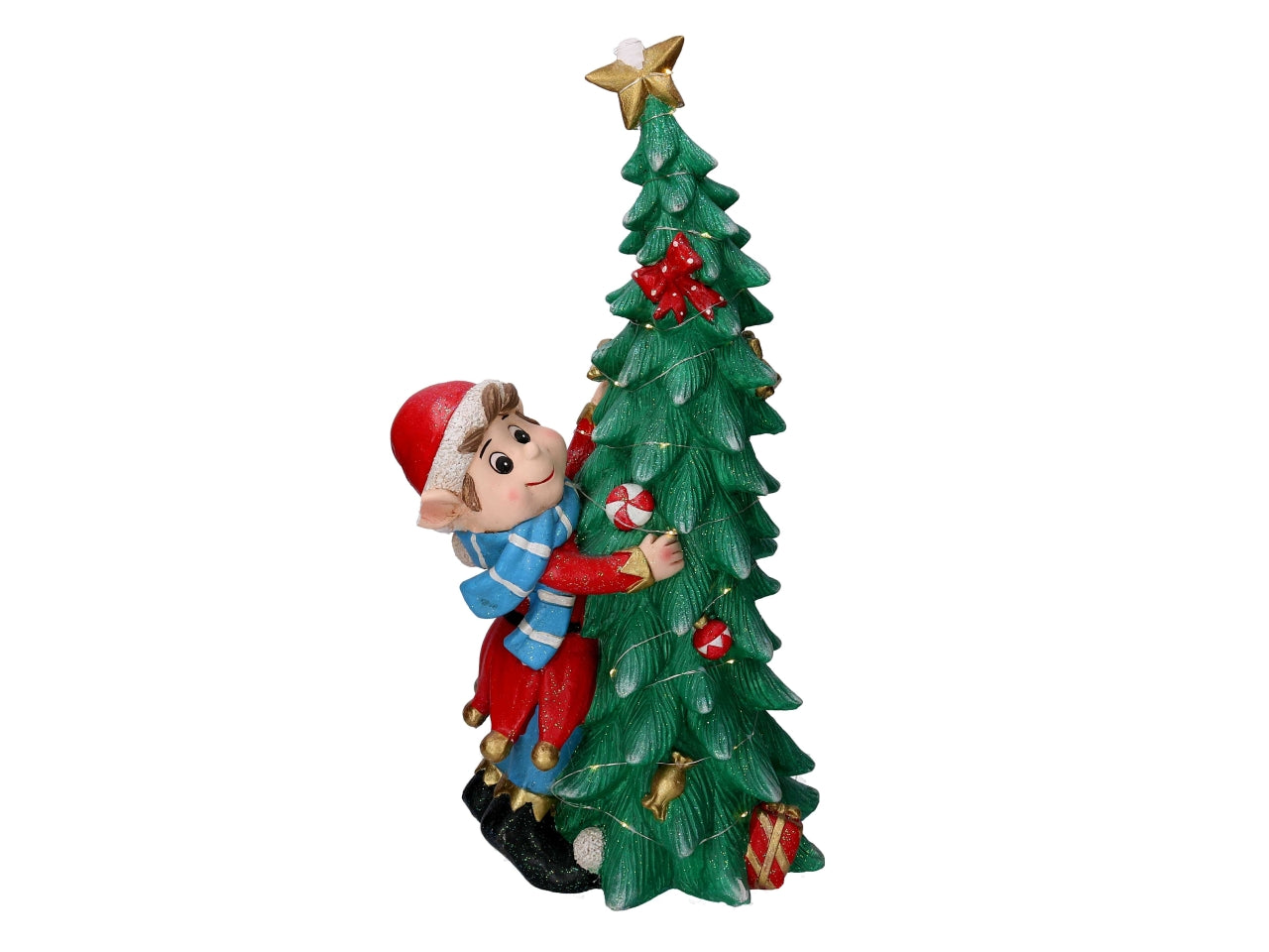 Elfo resina con albero verde e led 30,5x24x60cm