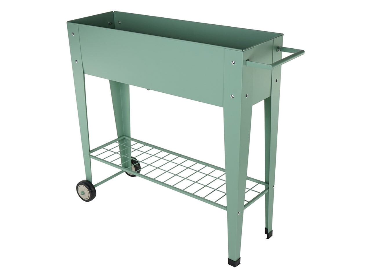 Carrello portapiante moderno in metallo, stile industrial, verde salvia - 89x26x80cm - Plàthea
