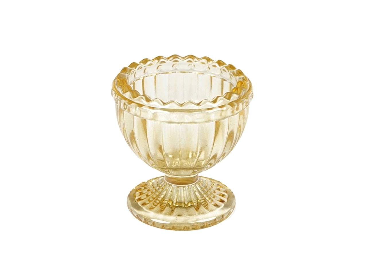 Portacandela classico in vetro giallo traslucido con decorazioni a rilievo, 6x5 cm  per candela sfera o tealight - Plàthea