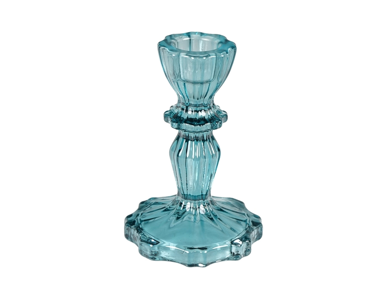 Portacandela classico in vetro blu traslucido con decorazione a rilievo - 11x7 cm - Plàthea