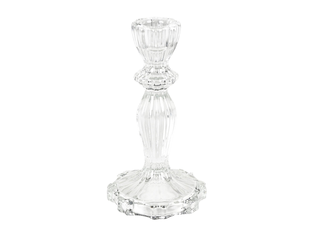 Portacandela classico in vetro trasparente con decorazione a rilievo - 16x8 cm - Plàthea