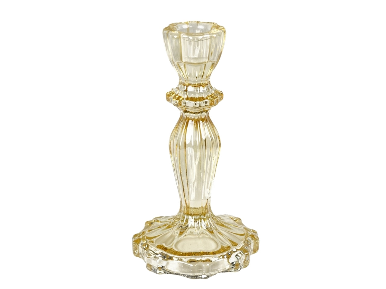 Portacandela classico in vetro giallo traslucido con decorazione a rilievo - 16x8 cm - Plàthea