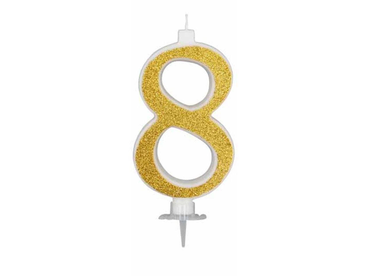 Candela 12cm glitter oro numero 8