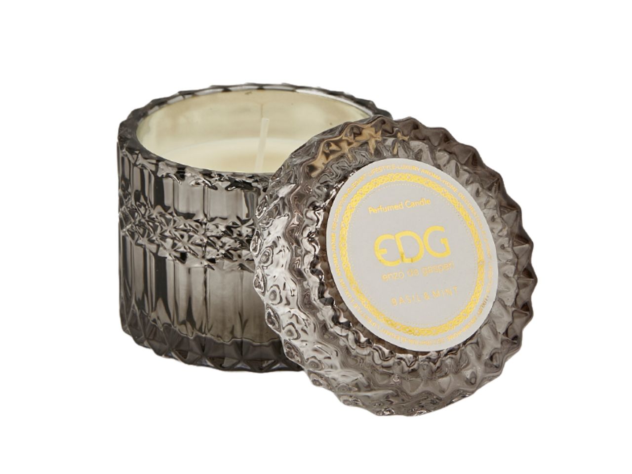 Candela crystal con vaso h.8,5xd.9cm 160gr grigia