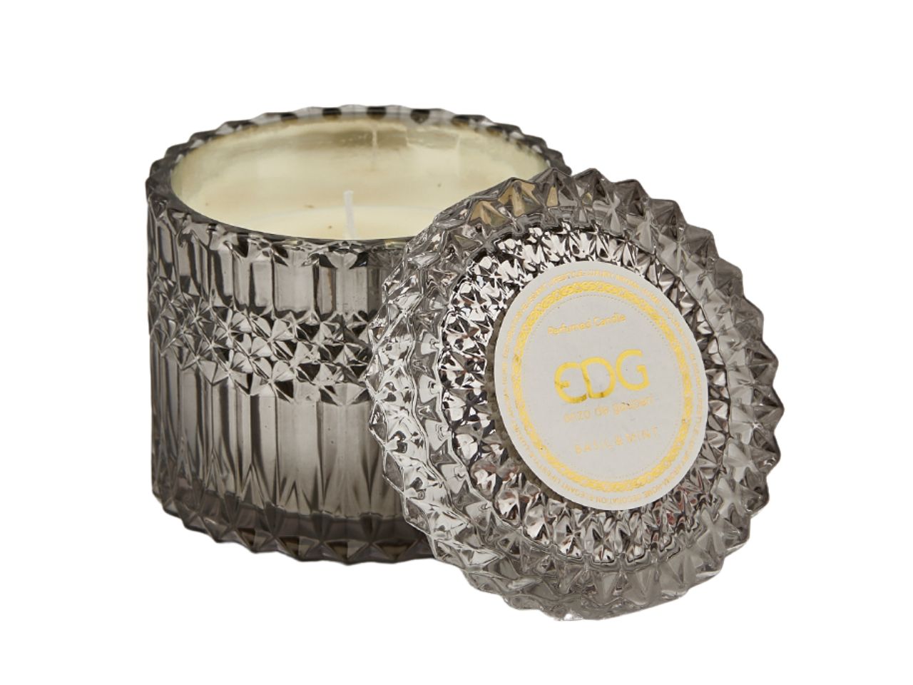 Candela crystal con vaso h.10,5xd.10,5cm 160gr grigia