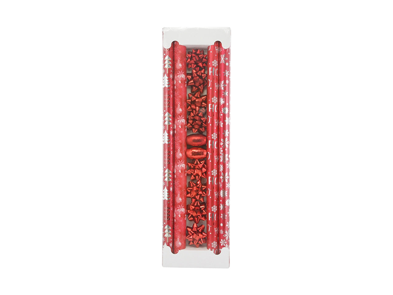 Rotoli 70x200cm + 8 coccarde 8cm + 2 nastri 5mmx10mt set da 4 rotoli- rosso