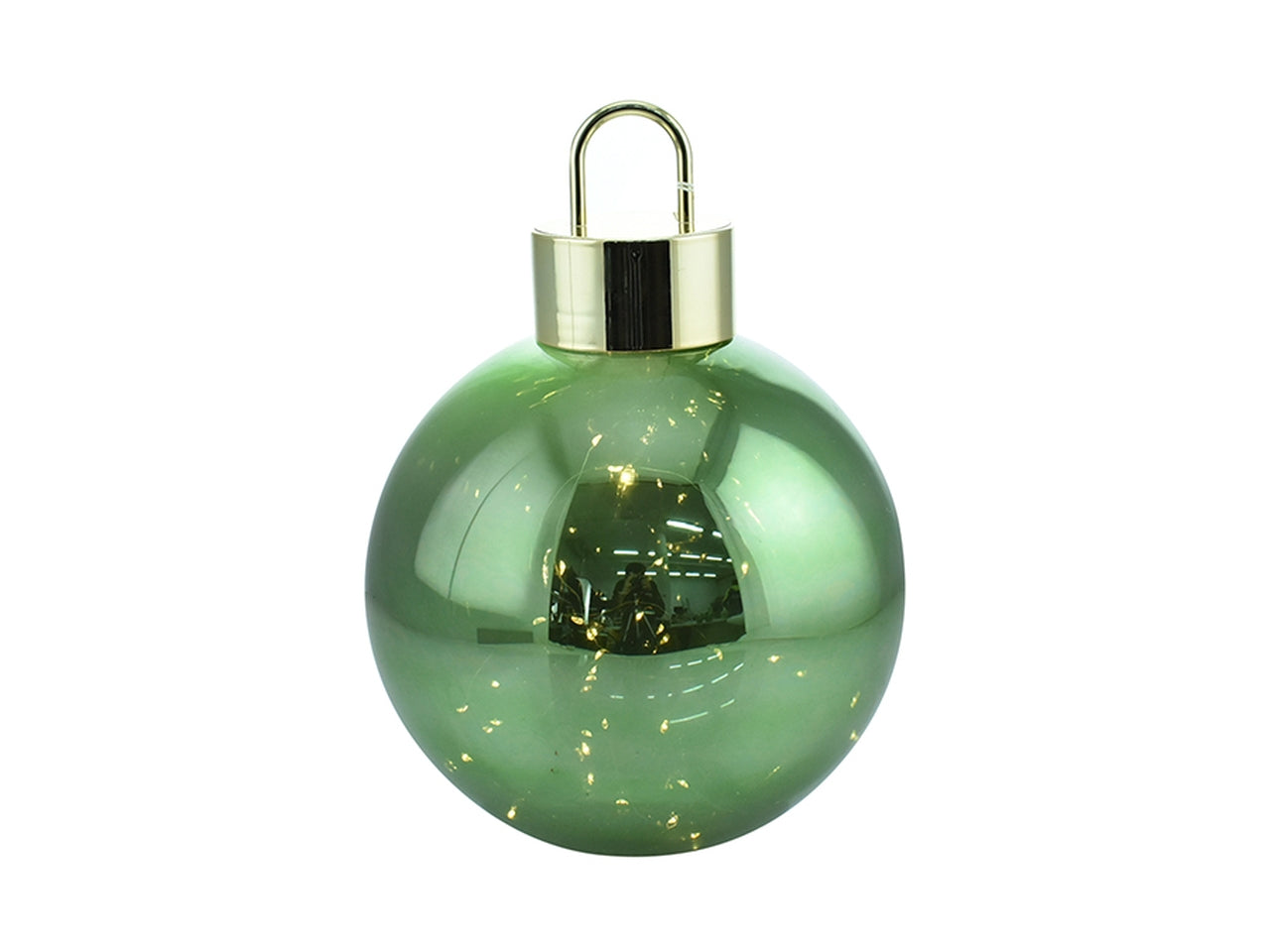 Palla natalizia in vetro 30cm con 50 led bianco caldo a batteria colore verde