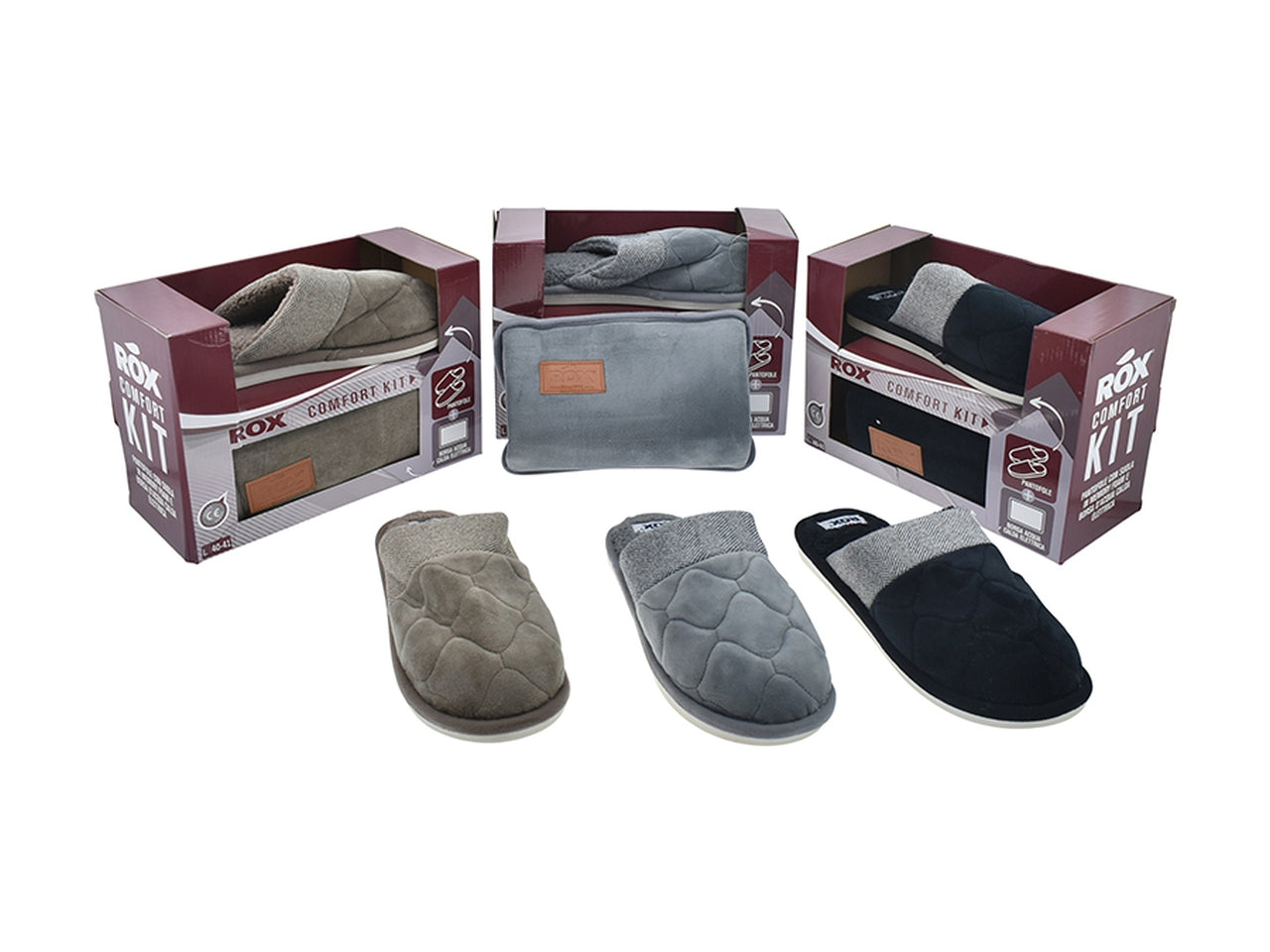 Set borsa acqua calda + pantofola uomo 41/45 in 3 assortimenti