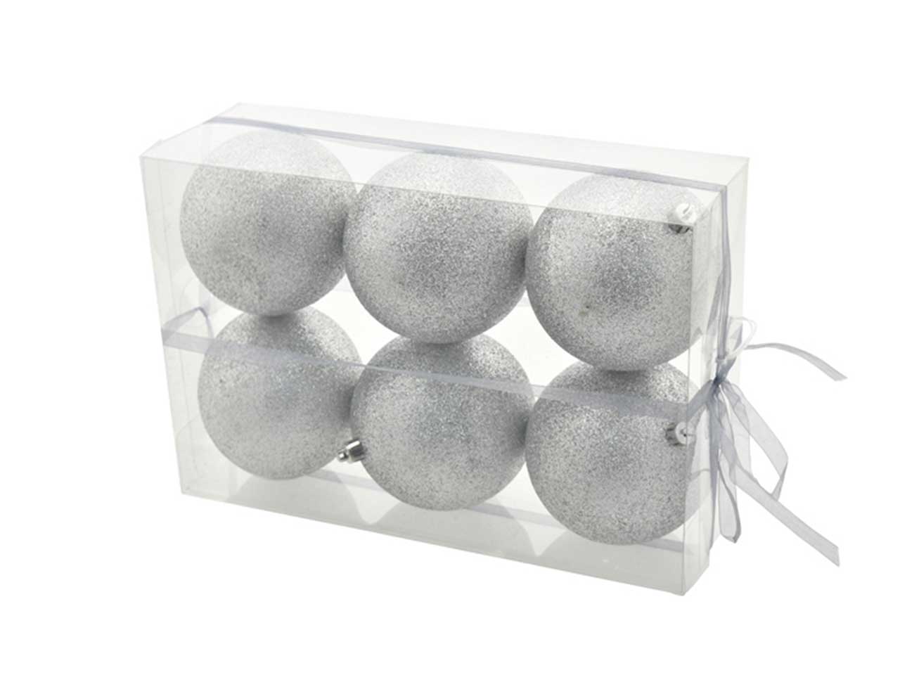 Palle di natale misura 10cm con glitter colore argento - la confezione comprende 6 palle di natale